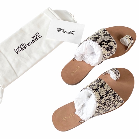 new DVF Diane Von Furstenberg ᪥ Brittany Watersnake Toe Ring Leather Sandals ᪥ - Picture 7 of 14